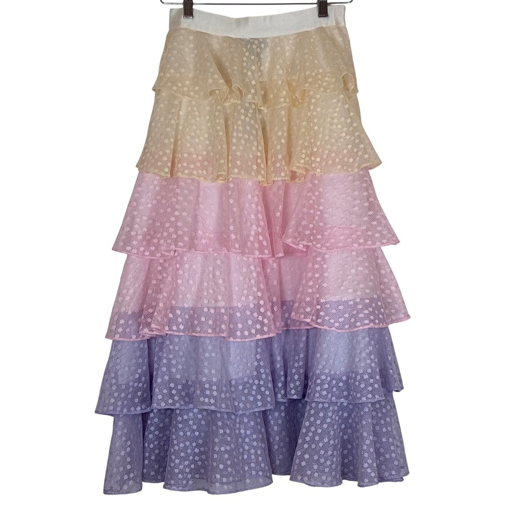 Gracia Tiered Ruffle Maxi Skirt Pastel Ombre Cocktail Party Girlhoodcore Medium